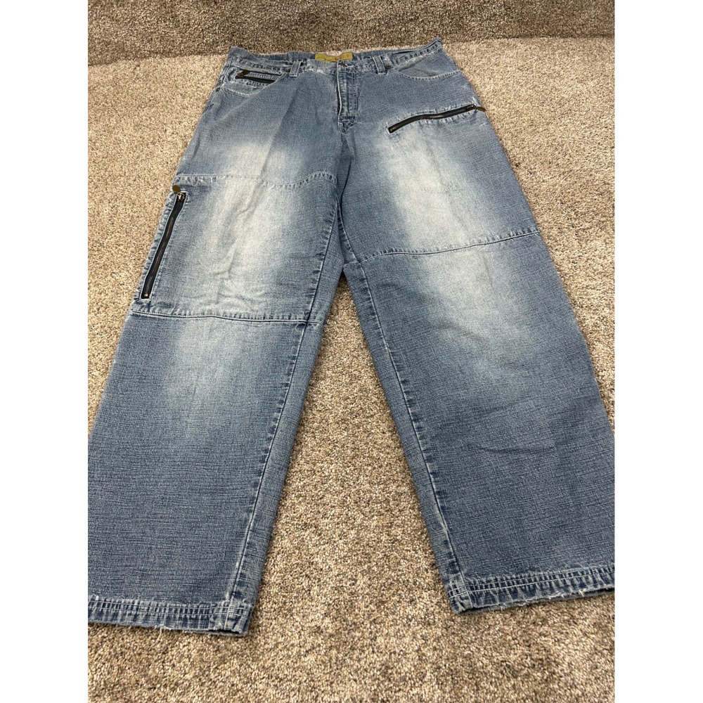 Vintage DELF Wide Leg Cargo Jeans Mens 36x30 Crosshatch Y2K Baggy Skate #0620